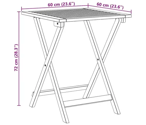 Salokāmais Dārza Galds Kvadrātveida 60X60X72 Cm Cieta Koka Akācijas Vidaxl