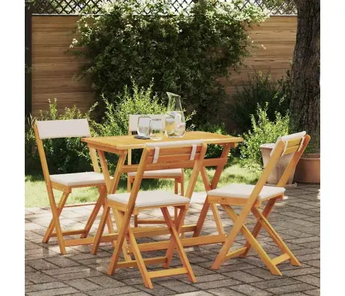 5 Daļu Salokāms Bistro Komplekts Ar Spilveniem No Cietā Akācijas Koka Vidaxl