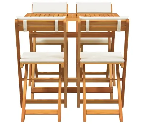 5 Daļu Salokāms Bistro Komplekts Ar Spilveniem No Cietā Akācijas Koka Vidaxl