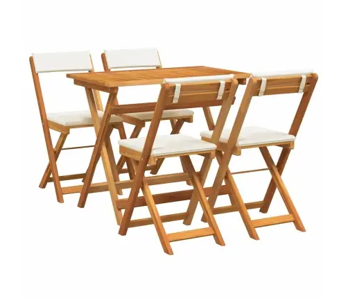 5 Daļu Salokāms Bistro Komplekts Ar Spilveniem No Cietā Akācijas Koka Vidaxl