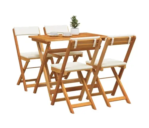 5 Daļu Salokāms Bistro Komplekts Ar Spilveniem No Cietā Akācijas Koka Vidaxl