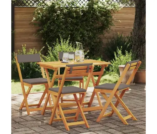 5 Daļu Salokāms Bistro Komplekts Ar Spilveniem Cietā Akācijas Kokā Vidaxl