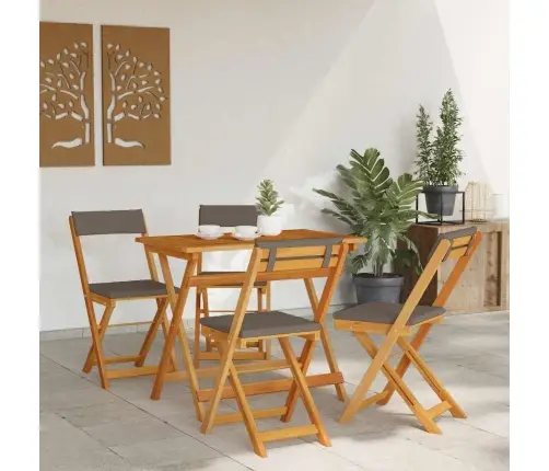 5 Daļu Salokāms Bistro Komplekts Ar Spilveniem Cietā Akācijas Kokā Vidaxl