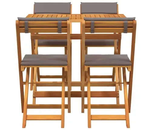 5 Daļu Salokāms Bistro Komplekts Ar Spilveniem Cietā Akācijas Kokā Vidaxl