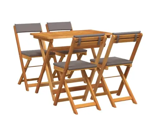 5 Daļu Salokāms Bistro Komplekts Ar Spilveniem Cietā Akācijas Kokā Vidaxl