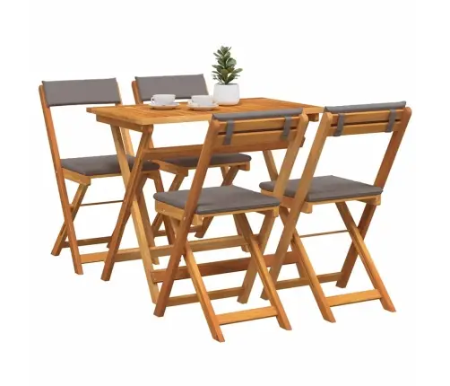 5 Daļu Salokāms Bistro Komplekts Ar Spilveniem Cietā Akācijas Kokā Vidaxl