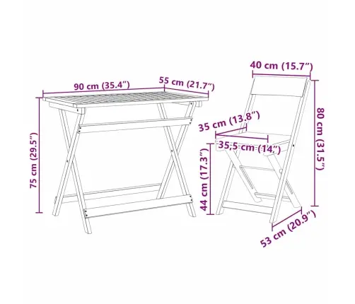 5 Daļu Salokāms Bistro Komplekts Ar Spilveniem Cietā Akācijas Kokā Vidaxl