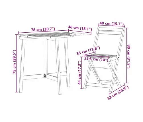 Bistro Komplekts 3 Pcs Brūna Akācijas Masīvkoks Vidaxl