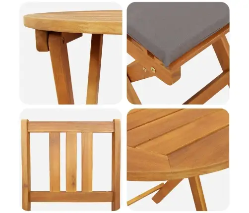 3 Daļu Salokāms Bistro Komplekts Ar Spilveniem No Solidā Akācijas Koka Vidaxl