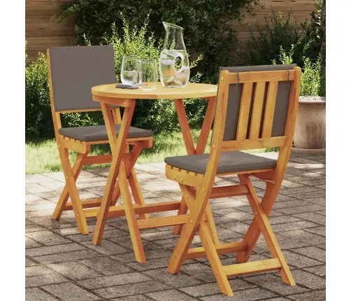 3 Daļu Salokāms Bistro Komplekts Ar Spilveniem No Solidā Akācijas Koka Vidaxl