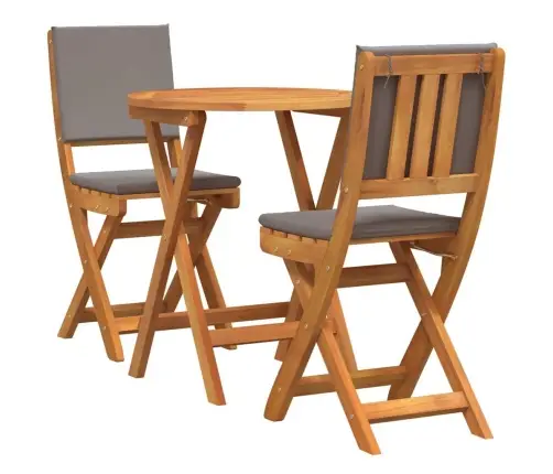 3 Daļu Salokāms Bistro Komplekts Ar Spilveniem No Solidā Akācijas Koka Vidaxl