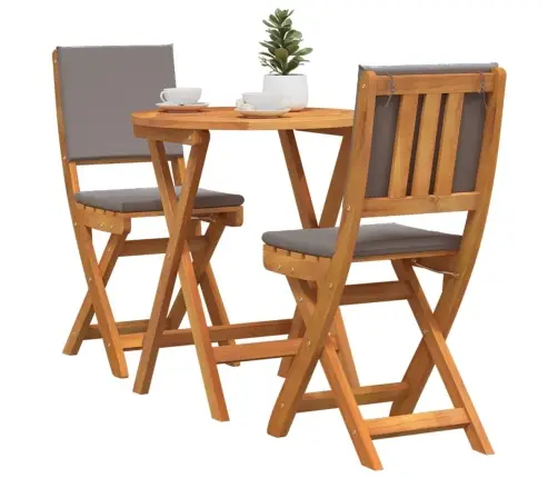 3 Daļu Salokāms Bistro Komplekts Ar Spilveniem No Solidā Akācijas Koka Vidaxl