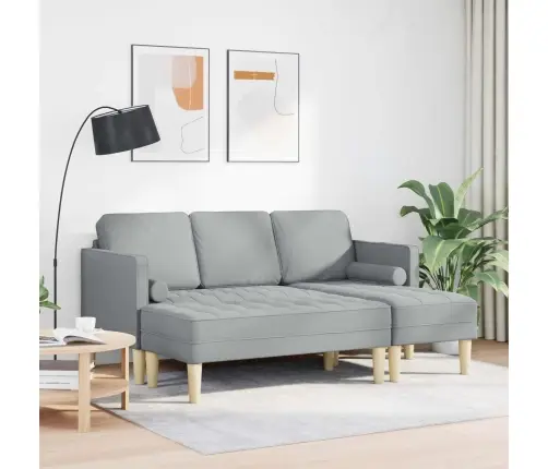 2 Daļu Dīvānu Komplekts Ar Spilveniem Gaiši Pelēkā Audumā Vidaxl