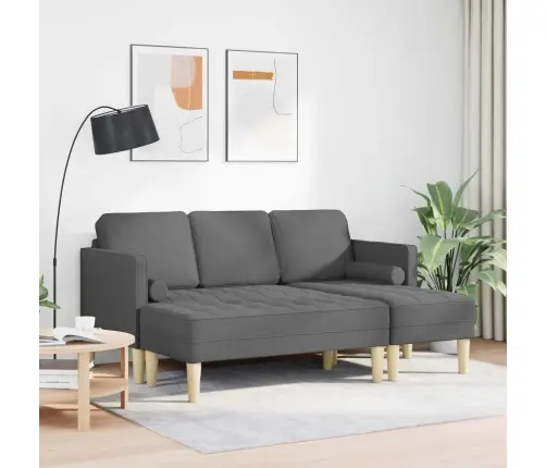 2 Daļu Dīvānu Komplekts Ar Spilveniem Tumši Pelēkā Audumā Vidaxl