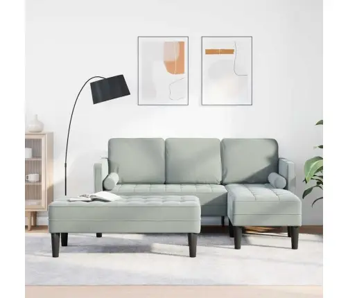 Dārza Dīvāns Ar Soliņu Un Spilveniem L-Veida Gaiši Pelēks Audums Vidaxl