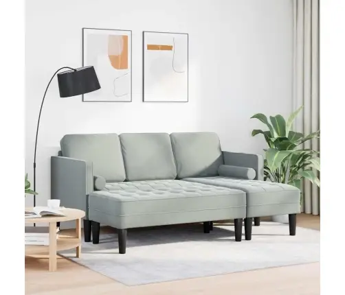 Dārza Dīvāns Ar Soliņu Un Spilveniem L-Veida Gaiši Pelēks Audums Vidaxl