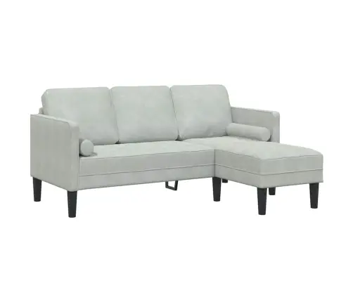 Dārza Dīvāns Ar Soliņu Un Spilveniem L-Veida Gaiši Pelēks Audums Vidaxl