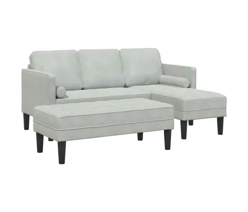 Dārza Dīvāns Ar Soliņu Un Spilveniem L-Veida Gaiši Pelēks Audums Vidaxl