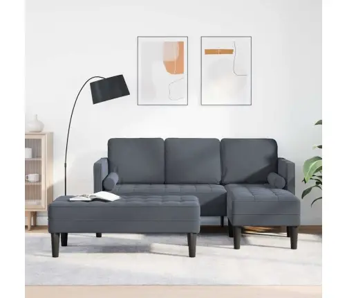 Dārza Dīvāns Ar Soli Un Spilveniem L Formas Tumši Pelēkā Samta Vidaxl