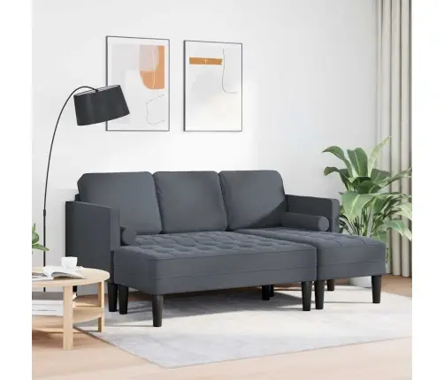 Dārza Dīvāns Ar Soli Un Spilveniem L Formas Tumši Pelēkā Samta Vidaxl