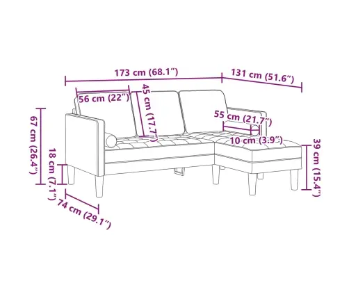 Dīvānu Komplekts 2 Pcs Gaiši Zaļa 173 X 131 X 67 Cm Samts Vidaxl