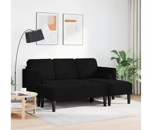 Dārza Dīvāns Ar Solu Un Spilveniem L-Veida Melns Samts Vidaxl