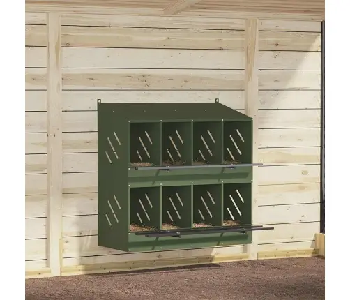 Vistu Ligzdošanas Kaste Ar 8 Nodalījumiem Olīvzaļa Metāla Vidaxl