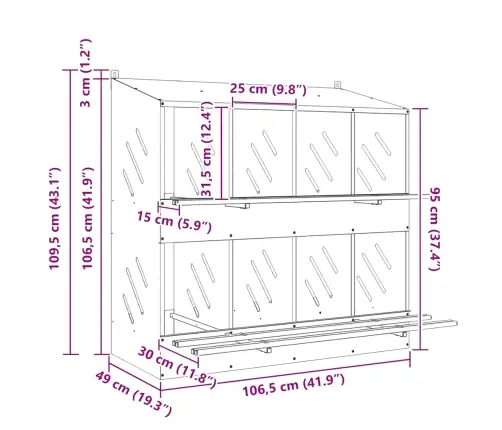 Vistu Ligzdošanas Kaste Ar 8Nodalījumiem Cinkota Sudraba Metāla Vidaxl