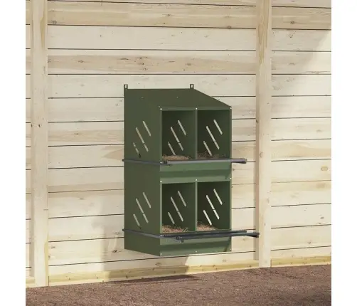 Vistu Ligzdošanas Kaste Ar 4 Nodalījumiem Olīvzaļa Metāla Vidaxl