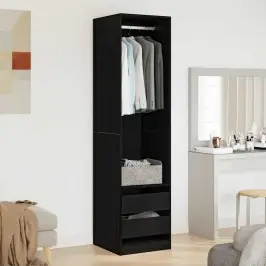 Garderoobikapp Sahtliga Must Tamm 50 X 50 X 200 Cm Tehispuit