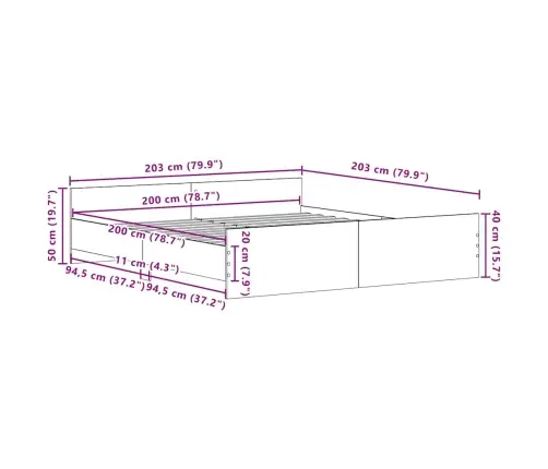 Gultas Rāmis Bez Matrača, 200X200 Cm, Inženierijas Koks Vidaxl