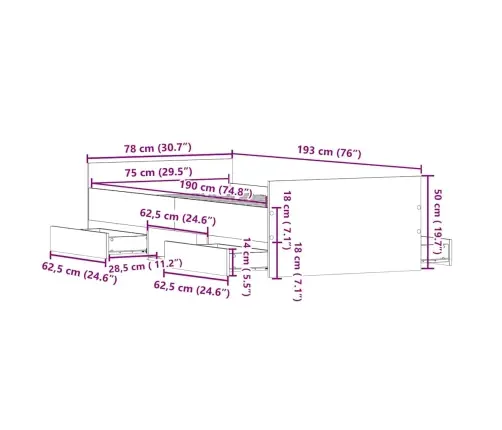 Gultas Rāmis Bez Matrača Mākslinieciska Ozola 75X190 Cm Inženierijas Koks Vidaxl