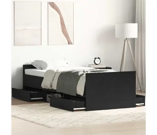 Gultas Rāmis Bez Matrača Melns Ozols 75X190 Cm Inženierijas Koks Vidaxl