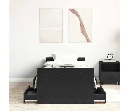 Gultas Rāmis Bez Matrača Melns Ozols 75X190 Cm Inženierijas Koks Vidaxl