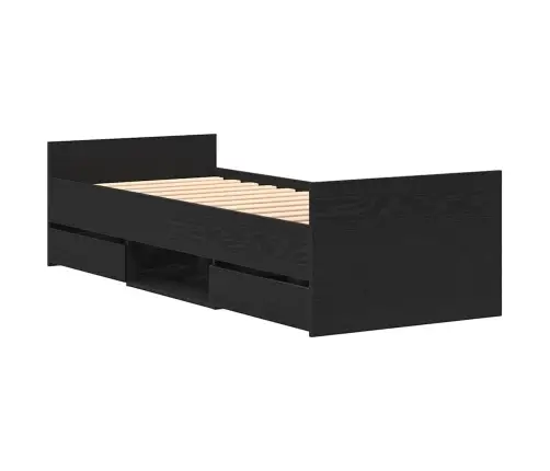 Gultas Rāmis Bez Matrača Melns Ozols 75X190 Cm Inženierijas Koks Vidaxl