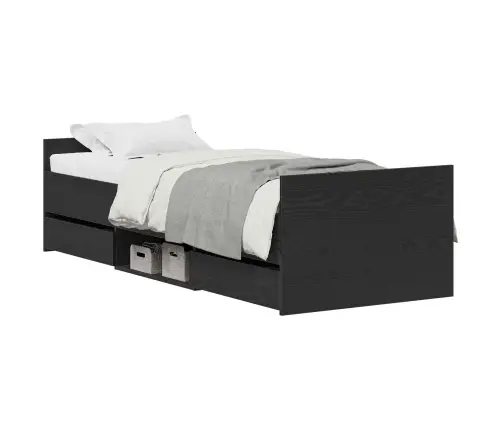 Gultas Rāmis Bez Matrača Melns Ozols 75X190 Cm Inženierijas Koks Vidaxl