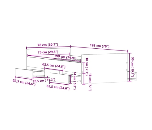 Gultas Rāmis Bez Matrača Melns Ozols 75X190 Cm Inženierijas Koks Vidaxl