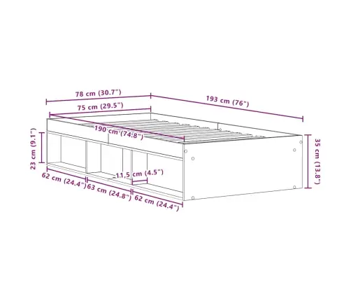 Voodiraam Ilma Madratsita, Vana Puit 75X190 cm Tehispuit