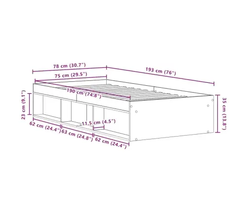 Gulta Bez Matrača, Melns Ozola, 75X190 Cm, Inženierijas Koks Vidaxl