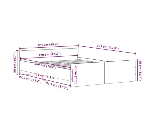 Gultas Rāmis Bez Matrača, 120X200 Cm, Inženierijas Koks Vidaxl