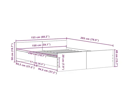 Lovos Rėmas Be Čiužinio, 150X200 cm Apdirbta Mediena