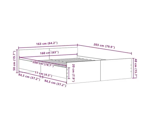 Gultas Rāmis Bez Matrača, 160X200 Cm, Inženierijas Koks Vidaxl