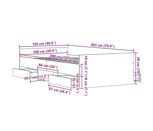 Voodi Raam Peaga Sahtliga Must Tamm 203 X 103 X 50 Cm Tehispuit