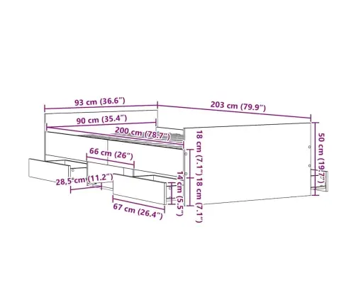 Lovos Rėmas Juoda Ąžuolo 90 X 200 Cm Apdirbta Mediena