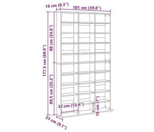 Cd Skapītis - Vecais Koks - 101X23X177.5 Cm - Inženierijas Koksne Vidaxl