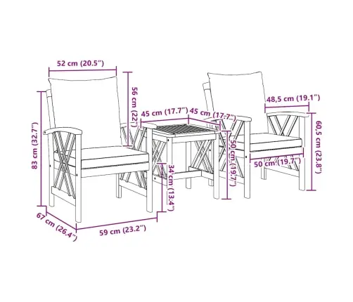 Aia Diivanikomplekt Padjaga 3 Pcs Pruun Tugev Akaatsiapuit