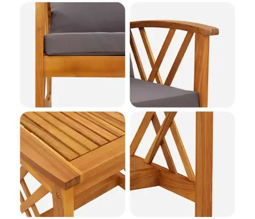 3 Daļu Dārza Atpūtas Komplekts Ar Spilveniem Cietā Akācijas Koks Vidaxl