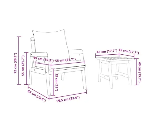 Bistro Komplekts Ar Spilvenu 3 Pcs Brūna 59.5 X 65 X 72 Cm Vidaxl