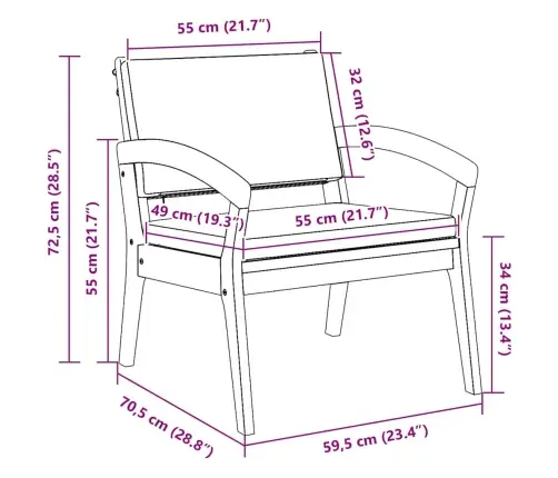 Dārza Krēsli 2 Gab 59,5X70,5X72,5 Cm Cietais Akācijas Koks Vidaxl