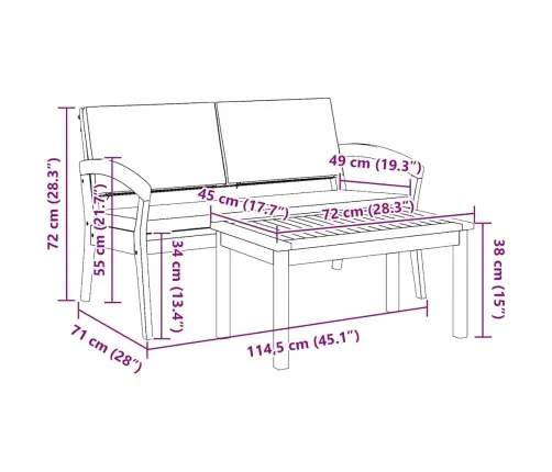 2 Daļu Bistro Komplekts Ar Spilveniem No Masīvkoka Akācijas Vidaxl